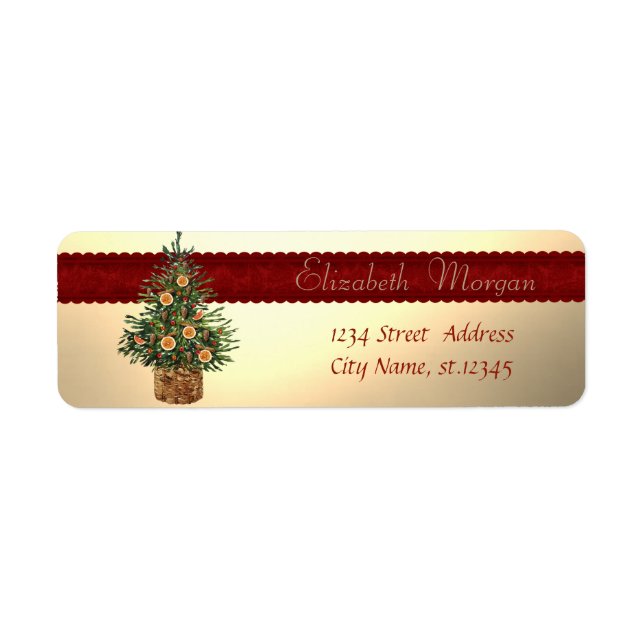 Elegant, Christmas Tree Orange, Faux Gold Label (Front)