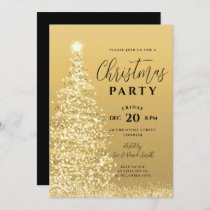 Elegant Christmas Tree Party Gold Holiday Invitation