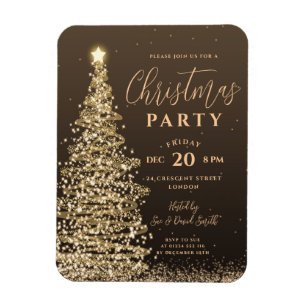Elegant Christmas Tree Party Gold Holiday Invite Magnet