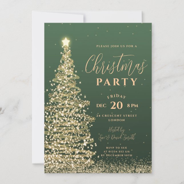 Elegant Christmas Tree Party Green Holiday  Invitation (Front)
