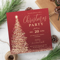 Elegant Christmas Tree Party Red Holiday Invitation