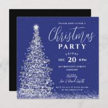 Elegant Christmas Tree Party Silver Navy Holiday  Invitation