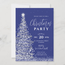 Elegant Christmas Tree Party Silver Navy Holiday  Invitation