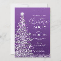 Elegant Christmas Tree Party Silver Purple Holiday Invitation