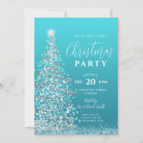 Elegant Christmas Tree Party Silver Teal Holiday Invitation