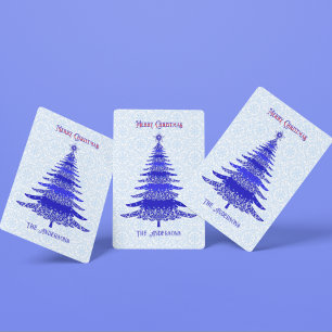 Elegant Christmas Tree Personalized Blue Poker Cards