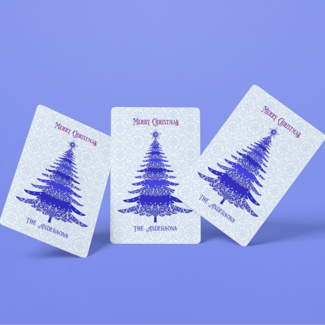 Elegant Christmas Tree Personalized Blue Poker Cards (Creator Uploaded)