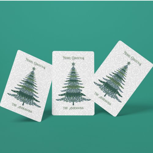 Elegant Christmas Tree Personalized Green White Poker Cards