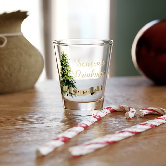 Elegant Christmas Tree Personalized Shot Glass (A fun and festive shot glass with a Christmas tree. Just add your name!)