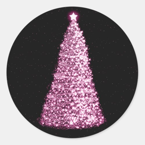 Elegant Christmas Tree Pink Classic Round Sticker
