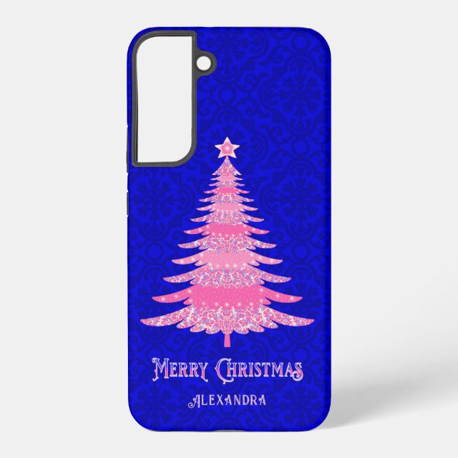 Elegant Christmas Tree Pink Personalized Sparkle Samsung Galaxy Case (Back)