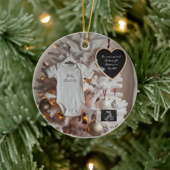 Elegant  Christmas tree pregnancy announcement  Ceramic Ornament (Tree)