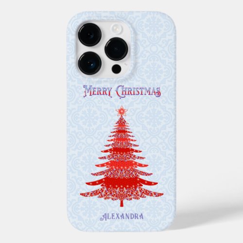 Elegant Christmas Tree Red Blue Personalized Case_Mate iPhone 14 Pro Case