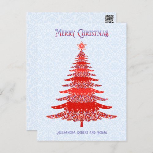 Elegant Christmas Tree Red Blue Personalized Holiday Postcard