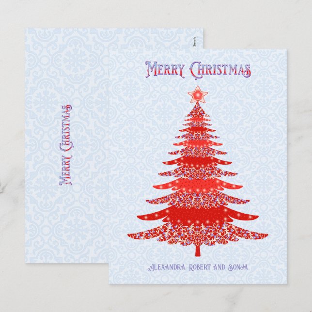 Elegant Christmas Tree Red Blue Personalized Holiday Postcard (Front/Back)