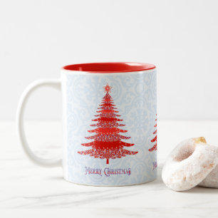 Elegant Christmas Tree Red Blue Two-Tone Coffee Mug