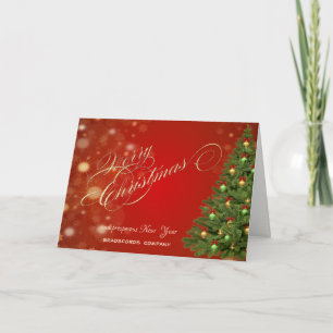 Elegant Christmas Tree,Red ,Corporate Greeting Holiday Card