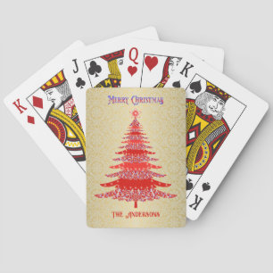 Elegant Christmas Tree Red Gold Name Ornaments Poker Cards