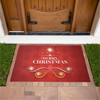 Elegant Christmas tree red gold stars modern wish Doormat