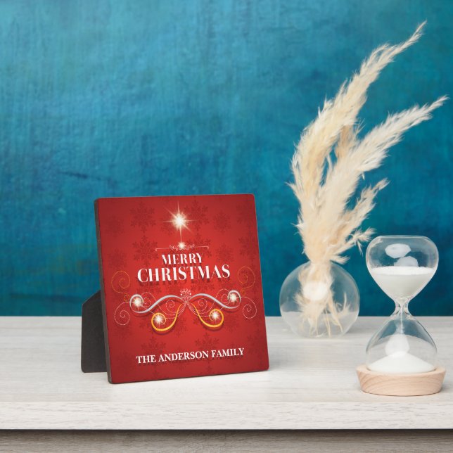 Elegant Christmas tree red gold stars modern wish Plaque (Insitu)