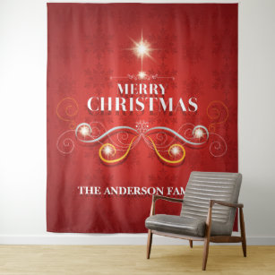 Elegant Christmas tree red gold stars modern wish Tapestry