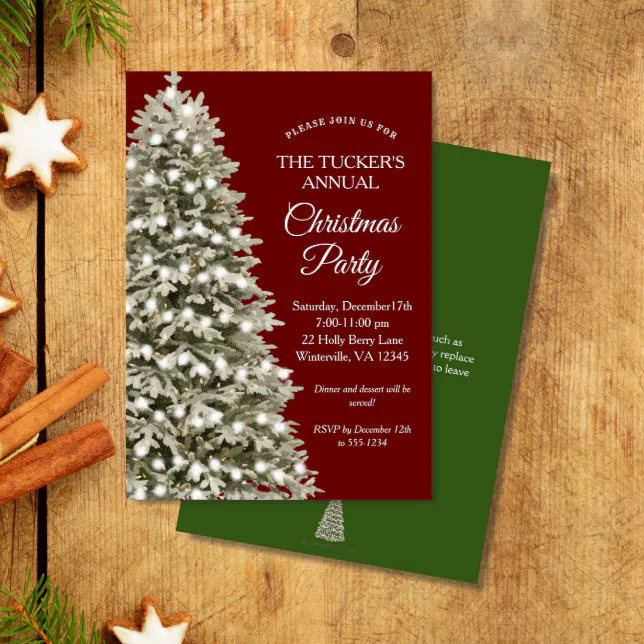 Elegant Christmas Tree Red Green Christmas Party Invitation | Zazzle