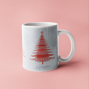 Elegant Christmas Tree Red Green Personalized Coffee Mug