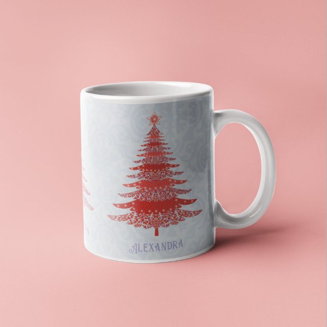 Elegant Christmas Tree Red Green Personalized Coffee Mug (Creator Uploaded)