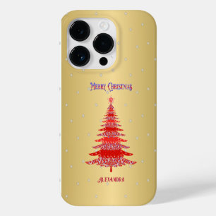 Elegant Christmas Tree Red Name Snowflakes Gold Case-Mate iPhone 14 Pro Case