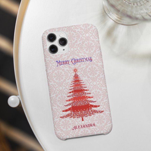 Elegant Christmas Tree Red Personalized Snowflakes Case-Mate iPhone Case (Creator Uploaded)