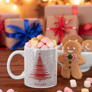 Elegant Christmas Tree Red Personalized Snowflakes Coffee Mug