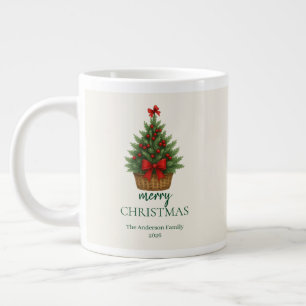 Elegant Christmas Tree – Red Ribbon  Giant Coffee Mug