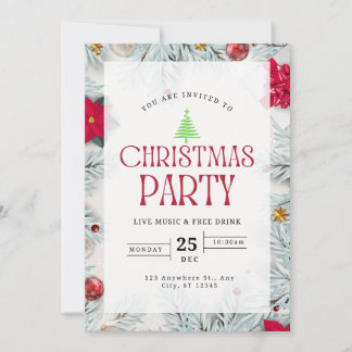 Elegant Christmas Tree Red & white Party I Invitation
