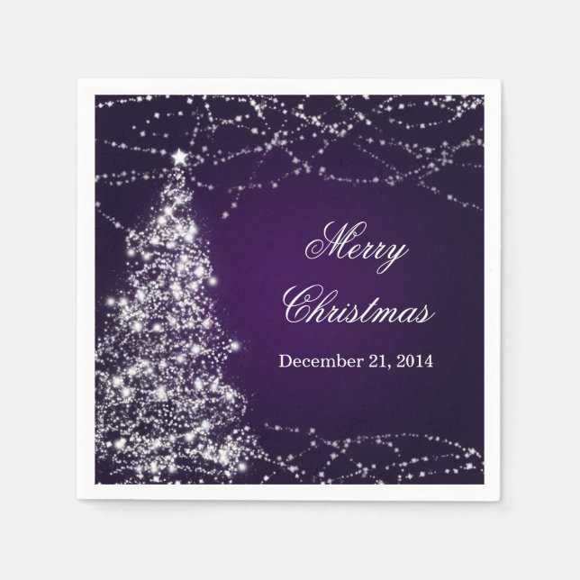 Elegant Christmas Tree Shining Stars Purple Napkins (Front)