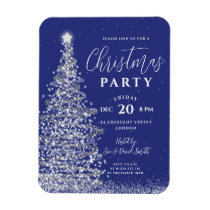 Elegant Christmas Tree Silver Navy Holiday Invite Magnet