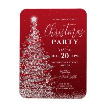 Elegant Christmas Tree Silver Red Holiday Invite Magnet