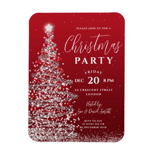 Elegant Christmas Tree Silver Red Holiday Invite Magnet