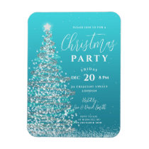 Elegant Christmas Tree Silver Teal Holiday Invite Magnet