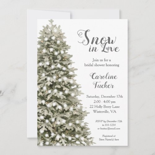 Elegant Christmas Tree Snow in Love Bridal Shower Invitation