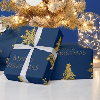 Elegant Christmas Tree Snowflake on Blue 