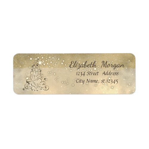 Elegant Christmas Tree SparkleFaux Gold Glittery Label