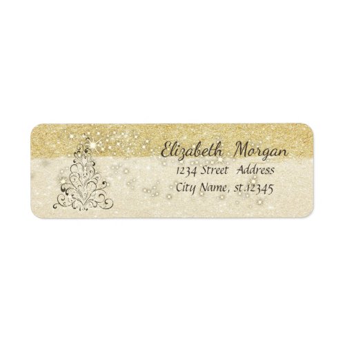 Elegant Christmas Tree SparkleFaux Gold Glittery Label