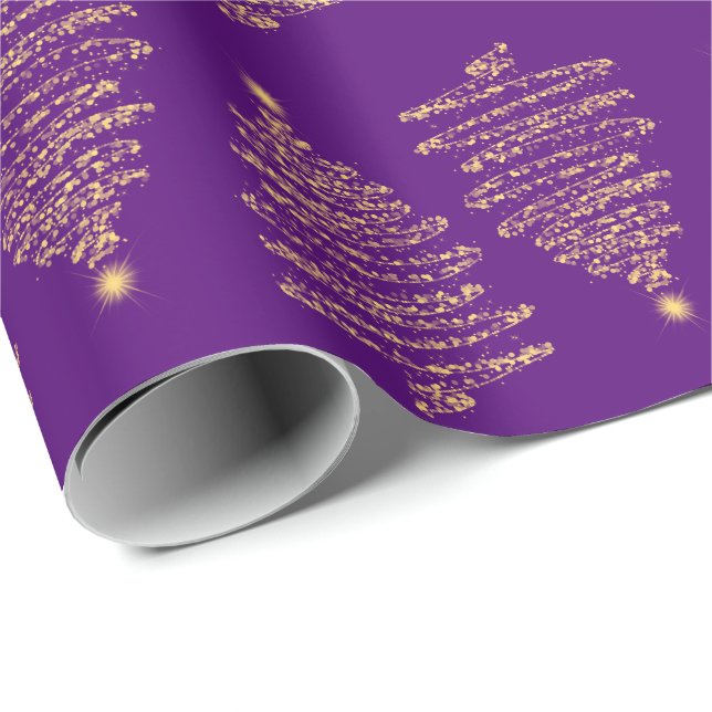 Elegant Christmas Tree Sparkle Gold Purple Wrapping Paper (Roll Corner)