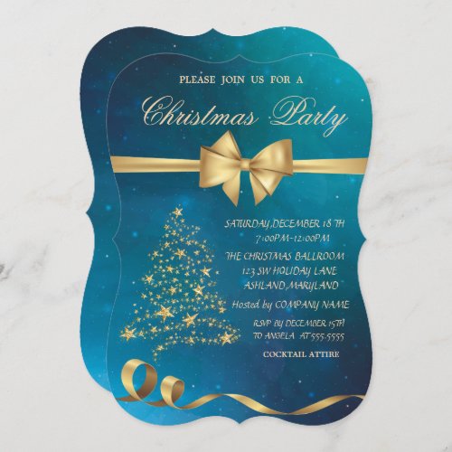 Elegant Christmas Tree Stars Bow Christmas Party Invitation