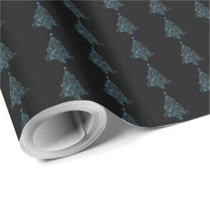 Elegant Christmas Tree Striped Pattern Black Blue Wrapping Paper