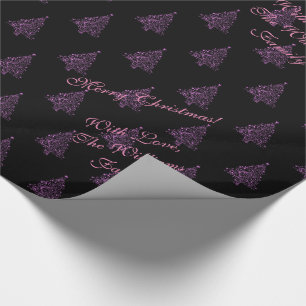 Elegant Christmas Tree Striped Pattern Black Pink Wrapping Paper