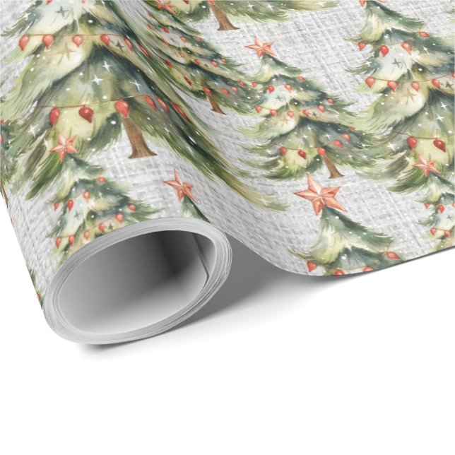 Elegant Christmas Tree Water Color Wrapping Paper (Roll Corner)