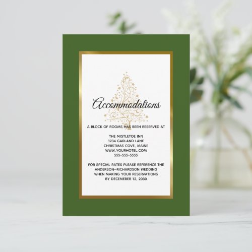 Elegant Christmas Tree Wedding Accommodations Enclosure Card