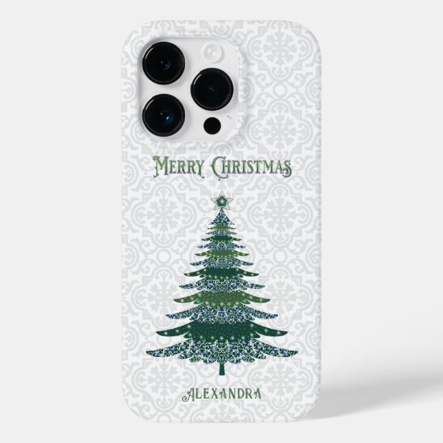 Elegant Christmas Tree White Green Personalized Case-Mate iPhone Case (Back)