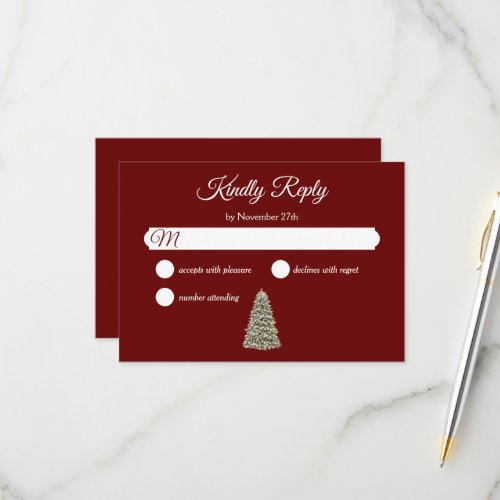 Elegant Christmas Tree Winter Wedding RSVP Card